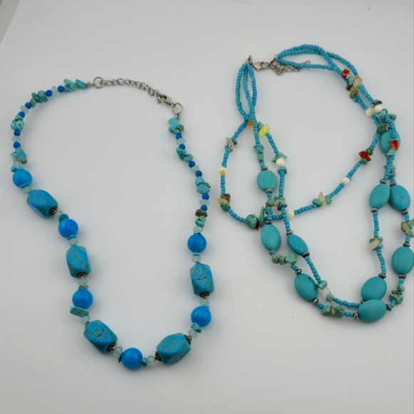 Lot 2 Turquoise Color Beaded Necklaces Multi Strand Southwestern Style Set - Picture 1 of 7